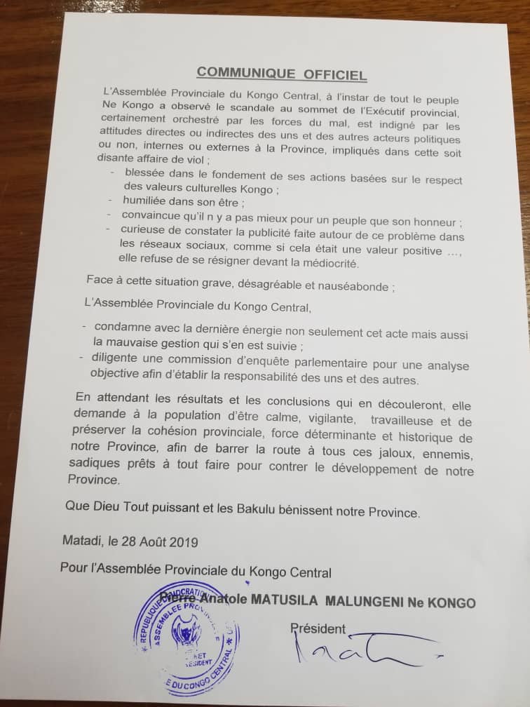 Kongo central: indignée par l’affaire Justin Luemba-Mimie Muyita, iil’Assemblée provinciale diligente une commission d’enquête